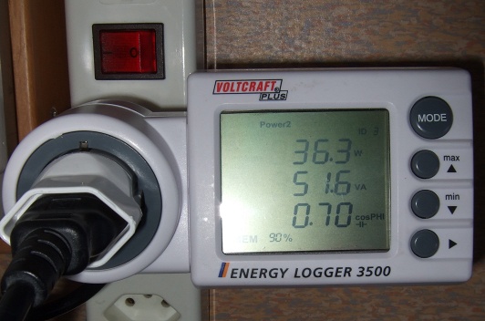 The second Green PC uses 36.3 watts when idle.